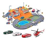 Liberty Imports Super Parking Garage Diecast Racing Playset - 4 Metal Vehicles