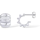 PAVOI 14K Gold Plated Ribbed Hoop Earrings for Women - Chunky Ridge Statement Earrings - Boho Puffy Croissant Huggie Hoops Trendy Gold Jewelry