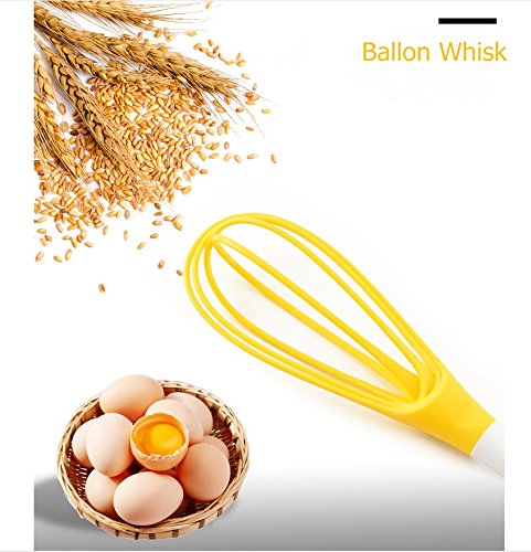 Egg Whisk Drop-shaped Flat Silicone Coated Cooking Egg Beater Mixer Whisk Tools (Yellow)