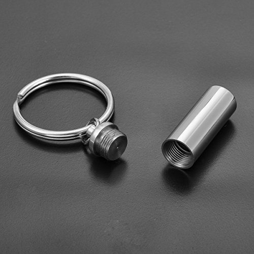 HOUSWEETY Cylinder Perfume Bottle Pill Holder Keychain Cremation Keychain Stainless Steel Memorial Jewelry 7.2cm(Non-engraving)