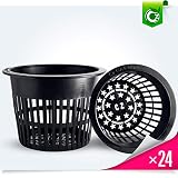 5 inch Net Pots Heavy Duty Round Cups Wide Rim Design - Orchids • Aquaponics • Aquaculture • Hydroponics Slotted Mesh (Cz All Star 24 Black Pots)