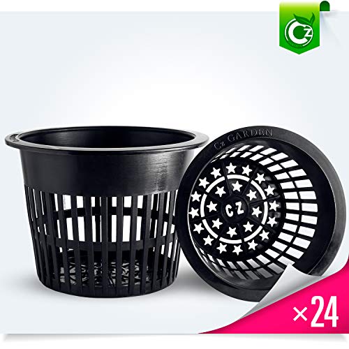 5 inch Net Pots Heavy Duty Round Cups Wide Rim Design - Orchids • Aquaponics • Aquaculture • Hydroponics Slotted Mesh (Cz All Star 24 Black Pots)