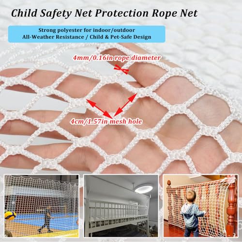 LJBD Safety Net for Children, Cats, Safety Net for Fall Stop, Zenza Knots, Wear-resistant for Stairs and Balconies Railings Garden Swing (Size: 2 x 5 m, 7 x 16 ft), Colour: White)