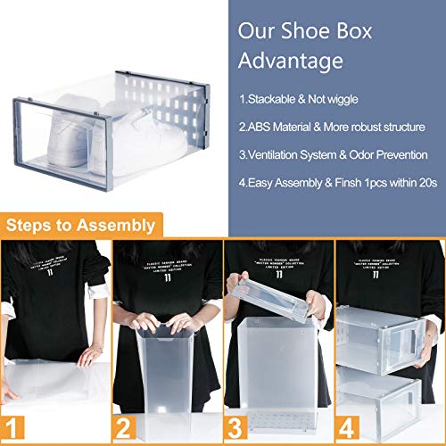 XSON 12 Pack Stackable Shoe Storage Boxes for Men and Women, Clear