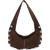 Suede Purse Studded Hobo Shoulder Suede Bag for Women Crescent Purse Soft Underarm Bag with Silver Ball Rivets Trendy Alt