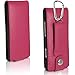 iGadgitz Pink Leather Flip Case Cover for Sony Walkman NWZ-A15 A17 8GB 16GB with Detachable Carabiner + Belt Loop + Magnetic Closure + Screen Protector
