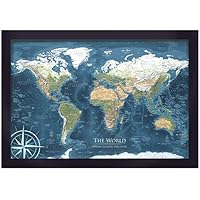 World Map Push Pin Framed Map - Voyager 2 World Map - Designed by a Professional Geographer (Master