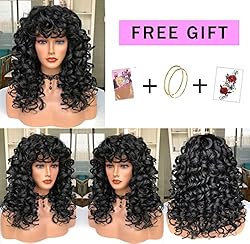 ANNIVIA Curly Wig with Bangs for Black Women Black