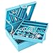 SMONET Huge Jewelry Box Organizer 28 Section Classic Holder 2 Layers - Women Girls Teens Storage Case for Earring Ring Necklace Bracelet Watch PU Leather with Lock Large Mirror Blue