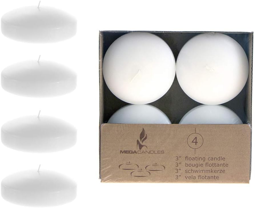 Mega Candles 12 pcs Unscented White Floating Disc Candle, Hand Poured Paraffin Wax Candles 3 Inch Diameter, Home Décor, Wedding Receptions, Baby Showers, Birthdays, Celebrations & Party Favors
