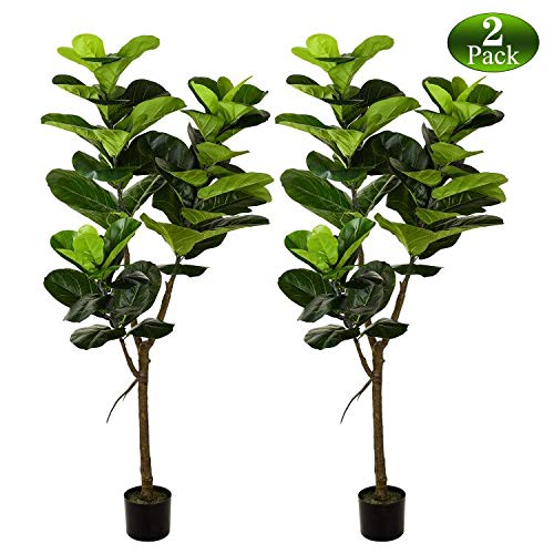 Wofair 2 Packs 5 Feet Artificial Fiddle Fig Leaf Tree, Fake Tree with