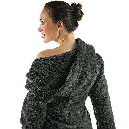 CelinaTex Bademantel Damen kurz oder lang Sherpa-Fleece Morgenmantel Herren Saunamantel mit Kapuze – Bild 3