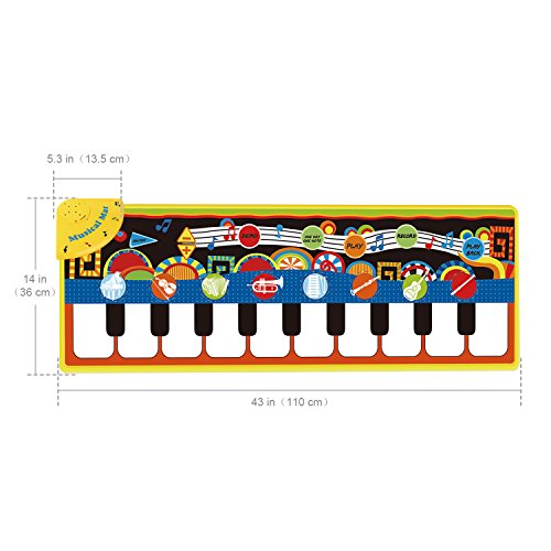 Coolplay Piano Play Musical Mat Touch Keyboard Singing Carpet For Baby Gift -10 key Step on Keyboard,8 Selectable Musical Instruments,43.3'' x14.2''