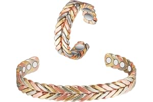 EnerMagiX Copper Bracelet for Women, Pure Copper Suit Adjustable Three-Color Gold Braid Magnetic Bracelet Ring, Fashsion Jewelry Presents（0932 2040）