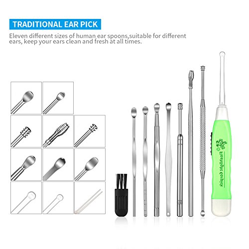 Earwax Pick Removal Tool 11 Pcs , HOOFUN Stainless Steel Ear Curette Kit Led Light Hygiene Care Sets With Storage Box