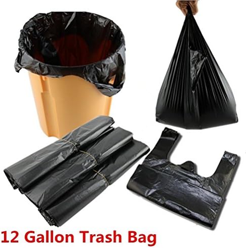 12 Gallon Garbage Bag Strong Durable Disposable Kitchen Trash Wastebasket Bags Can Liners for Home, Office, Waste Bin, Bathroom - （Multipurpose, Unscented, portable,50 Counts Black ）