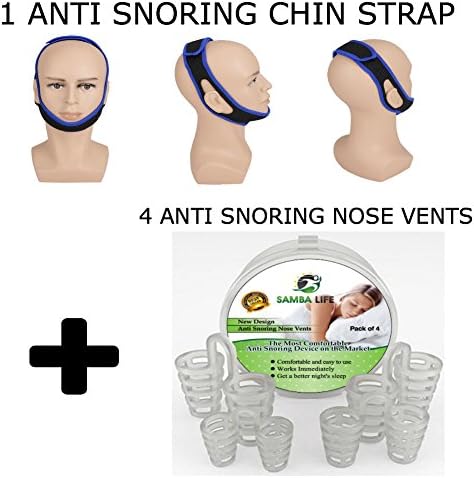 Nose Vents Snore Stopper Nasal Dilator + Anti Snore Chin Strap for Better Sleep Breath Better Sleep Aids Snoring Solution, Better Anti Snore Solution than nose strip by Samba Life