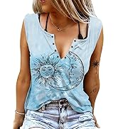 ETCYY Women's Sleeveless V-Neck Tank Top - Loose Fit Tie Dye Floral Print Summer T-Shirt, Size Medium