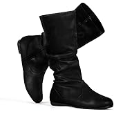 katliu Women's Slouchy Mid Calf Boots Zip up Flat Boots