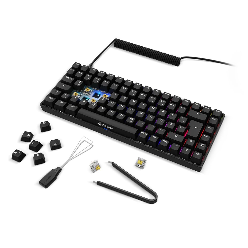 Sharkoon Skiller SGK50 S3 PBT Schwarz, RGB Gaming Keyboard, Gateron G PRO 3.0 Yellow, 75% Layout 5