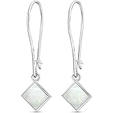 925 Sterling Silver White Opal Earrings for Women - 6x6mm Square Gemstone - October Birthstone Jewelry - Elegant Gift for Wife, Daughter, Sister