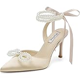 Winflag Pearl Wedding Shoes for Bride High Heel Bridal Shoes Closed Toe Wedding Heels