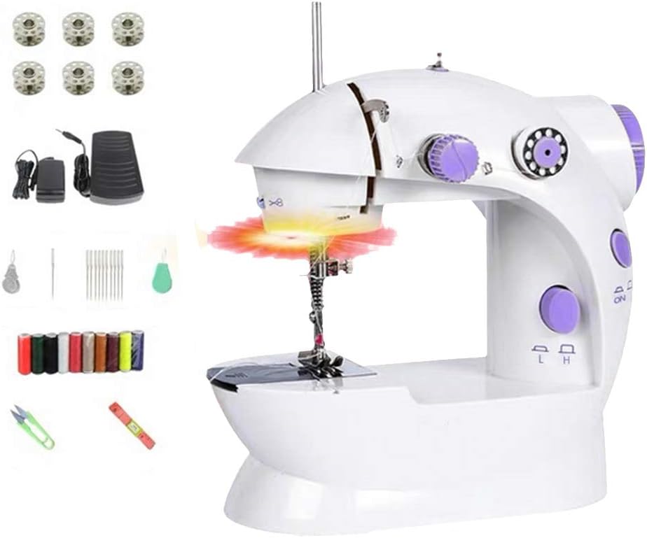 Mini Sewing Machine, Portable Electric Crafting Mending Machine 2-Speed Double Thread with Foot Pedal for Household Travel Beginner