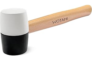 WOTAHI 8 Oz. Rubber Mallet Hammer with White and Black Double-Faced Soft Head, Hardwood Handle Small Hammer for Woodworking, Flooring, and Tile