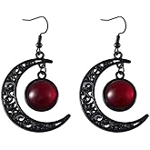 Gothic Black Moon Earrings for Women,Black Red Purple Crystal Moon Drop Dangle Earring Vintage Punk Crescent Earring Whimsy Goth Jewelry Halloween Witch Costume Accessories