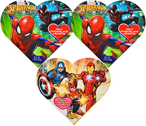 Marvel Avengers and Spiderman Valentine’s Gift Boxes with Milk Chocolate Hearts, 1.6 Ounce, Pack of 3