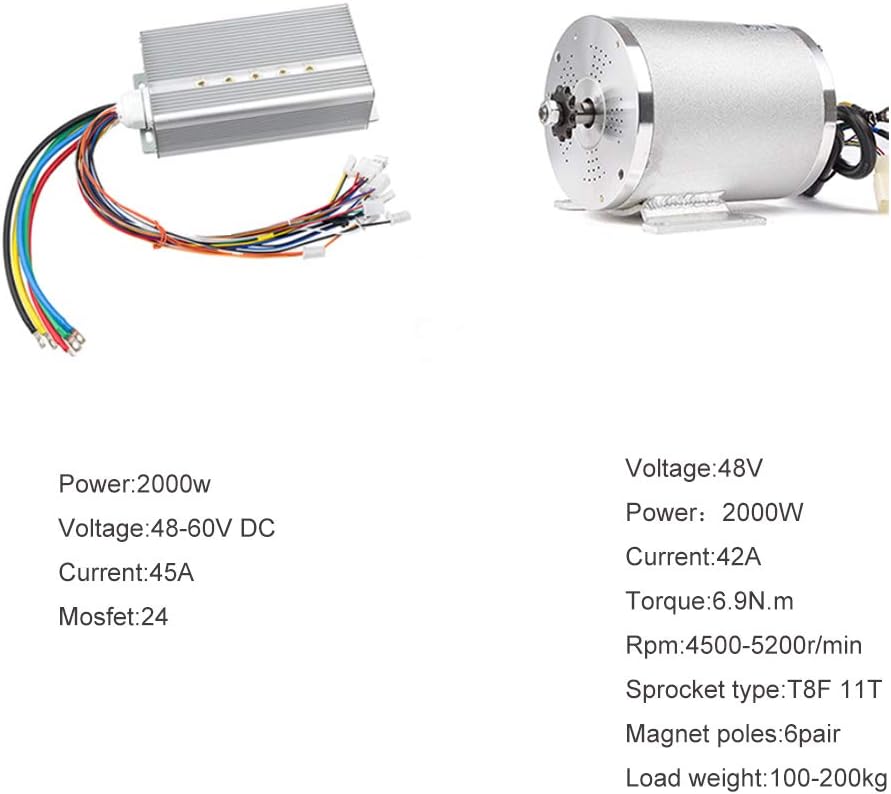 Electric Scooter Motor 48V 2000W Mid Drive Motor DC Brushless Controller 45A with LCD Throttle Grip 3-speed Switch for Go Kart ATV Electric Bicycle Conversion Kit (48V 2000W 45A motor kit) - - 