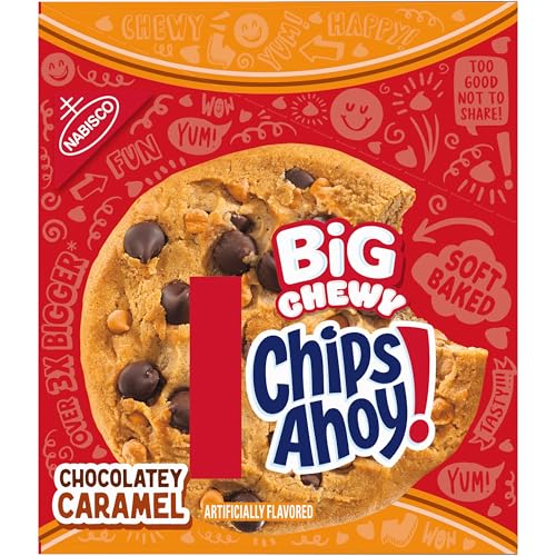 CHIPS AHOY! BIG CHEWY CHOCOLATE CHIP COOKIES, CHOCOLATEY CARAMEL, 14 SNACK PACKS (1 COOKIE PER PACK)