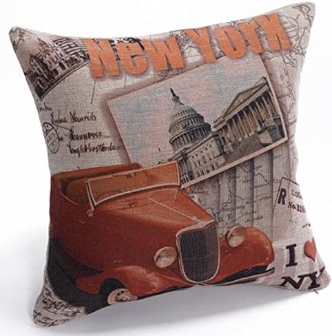 Mega TPC Home Decorative Cotton Linen Square Pillowcase New York City Car Landmark Throw Pillow Shams Cushion Cover 18" x 18"