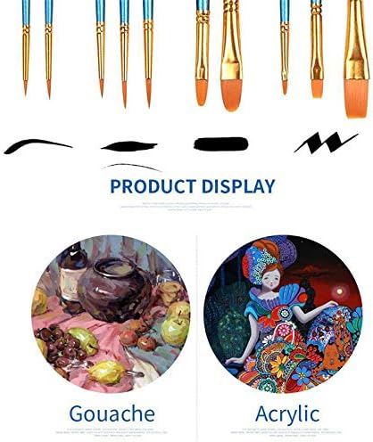 Shukqueen Paint Brush Set 10 Pcs, Blue Rod Nylon Hair Multifunctional Hook Pen for Watercolor Acrylic, Gouache Painting - Image 4