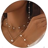 Silver Jewelry Set for Women, Long Pearl Earrings Dainty 14K Gold/Silver Plated Pearl Necklace and Earring Set Bridal Pearl Drop Earrings Pearl Choker Necklace Wedding Bridesmaid Jewelry Set Gifts for Women