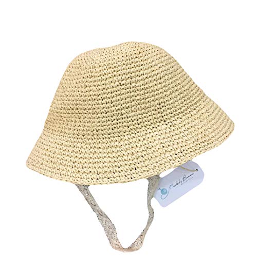 The Bunny Baby Sun Hat, Toddler Straw Sun Hat with Wide Brim Sun Protection and Travel Beach, Foldable Made (50cm) Beige