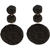 Boho Raffia Ball Long Earrings Multicolor Handmade Dangle Drop Earrings Bohemian Summer Beach Rattan Earrings