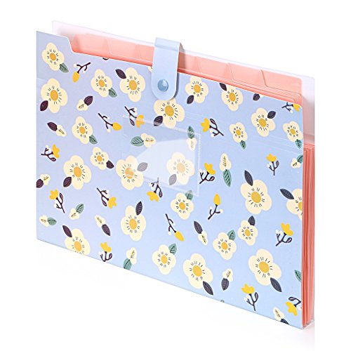 BTSKY Expanding File Folder- Floral A4 and Letter Size Archival File Holder Organizer, 8 Pockets (Blue) - Thumbnail 6
