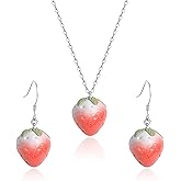 RLHRNDE Ceramic Strawberry Earrings Necklace Sets for Women Handmade Cute Fruit Earrings Red Strawberry Pendant Necklace Idyllic Holiday Party Sweet Jewelry Gifts