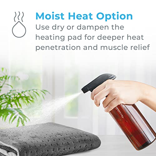 Pure Enrichment PureRelief XL Heating Pad - LCD Controller with 6 InstaHeat Settings for Cramps, Back, Neck, & Shoulder Pain Relief, Moist Heat Option, Machine Washable, 12" x 24" Storage Bag (Gray)