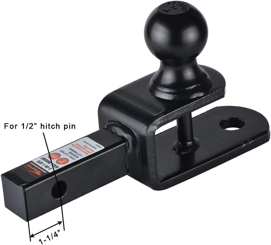 Towever 84031 ATV Hitch Ball Mount 2 inch Ball with 1-1/4 inch Solid Shank, with 1/2 inch Pin & Clip, Rated 2000 lbs: Automotive