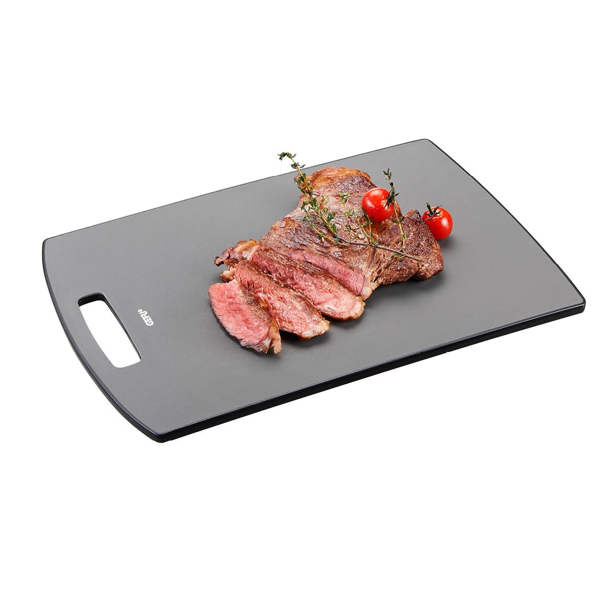 Gefu Levoro Chopping Board Plastic Antibacterial Cutting Surface and Non-Slip Feet 38 x 26 x 1 cm, Silicone, Black