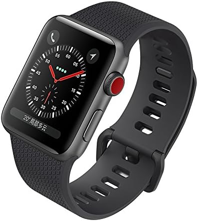 For Apple Watch Band,Guangzhi Soft Silicone Replacement Wrist Strap Band with Aluminum Buckle for iWatch Apple Watch Series 3,Series 2,Series 1,Sport,Edition,42mm,Black