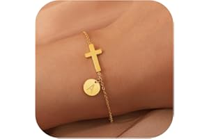 BAYLAY Gold Cross Bracelet for Women - Letter Initial Bracelet for Women Cross Bracelet Cute Disc Monogram Bracelet Dainty Gold Bracelet for Women Christian Bracelet Gold Jewelry for Women Girls Gifts