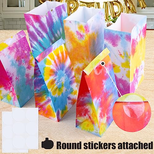 JOHOUSE 54PCS Tie Dye Paper Bags, Party Gift Bags Camouflage Treat Bags Goody Bags Tie Dye Party Accessories for Party Favors Kids Birthday Party