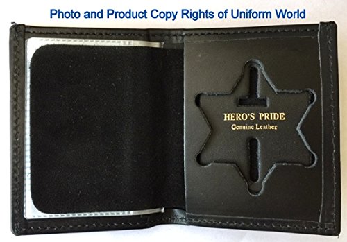 6 Point Ball Tip Tri-Fold Leather Badge Wallet Holder Money Section Single ID Window Credit Cards LASD Police Sheriff Parole Probation Security - Sold by Uniform World