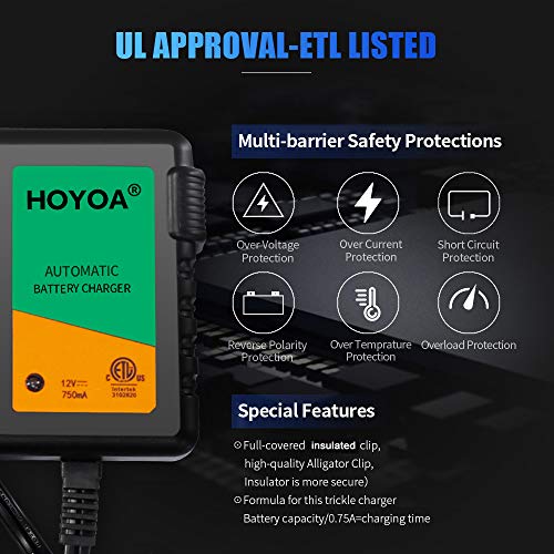 thumbnail image 2 of 12V 750mA Battery Charger & Maintainer – Automatic Trickle Charger For Cars, Motorcycles, Lawn Mowers 2 of 13