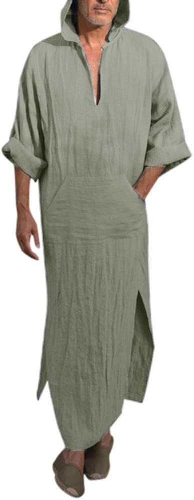 fanoud Mens Dress Kaftan Ethnic Robes Loose Solid Long Sleeve Loose Vintage Dress Kaftan