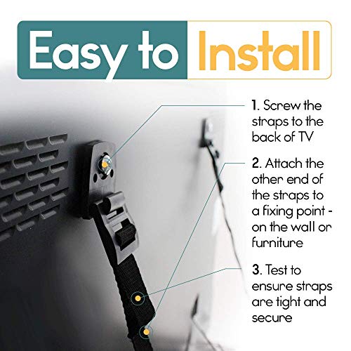 TV Anti Tip Straps (2 Pack) - Baby Proof Furniture Wall Anchor Kit - Earthquake Safety for Flat Screens & Shelves