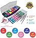 Face Paint Kit: 16 Vibrant Colors, 40 Stencils, Gold/Silver Glitter, 3 Brushes - Professional Water Based Non Toxic Paint Palette For Play, Party, Body Art